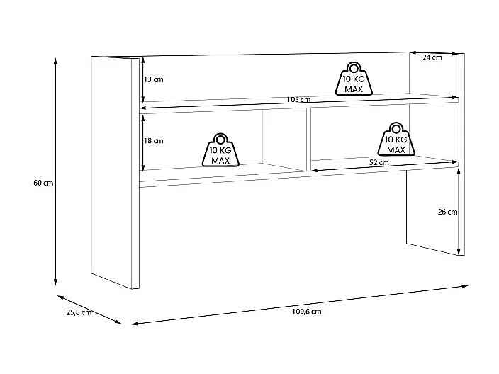 Surmeuble de bureau 110 cm décor bois de chêne et gris foncé - ODYSSÉE