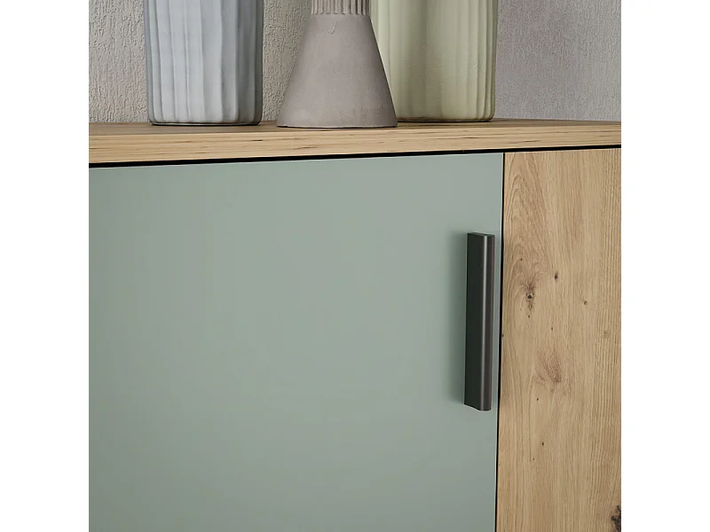 Meuble à chaussures 2 portes décor bois chêne et vert sauge – AMELIE