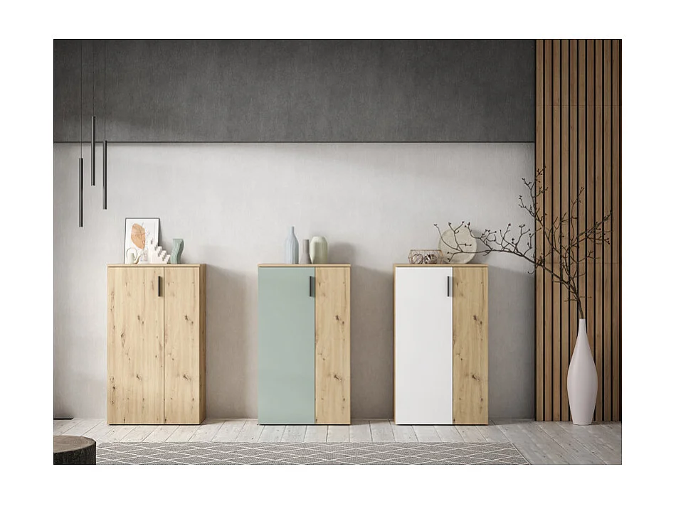 Meuble à chaussures 2 portes décor bois de chêne rustique – AMELIE