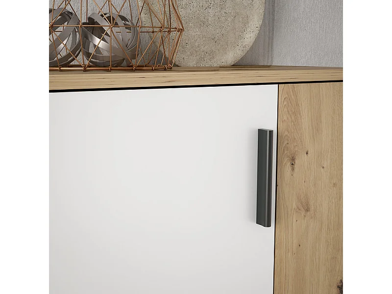 Meuble à Chaussures 2 portes décor bois de chêne et blanc mat – AMELIE