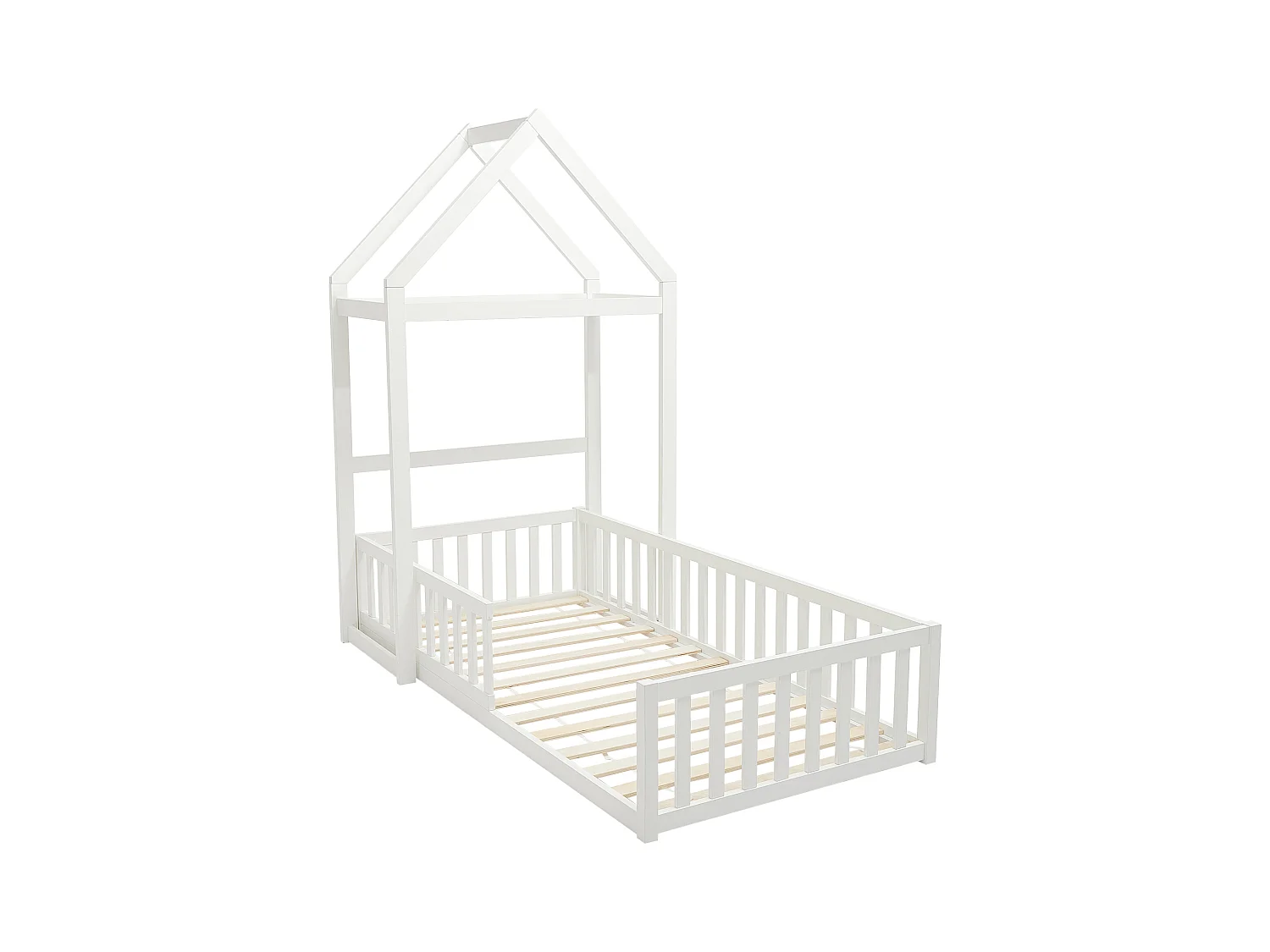 Cama casa 90 x 190 cm - Pino y MDF - Blanco - VARLAINE