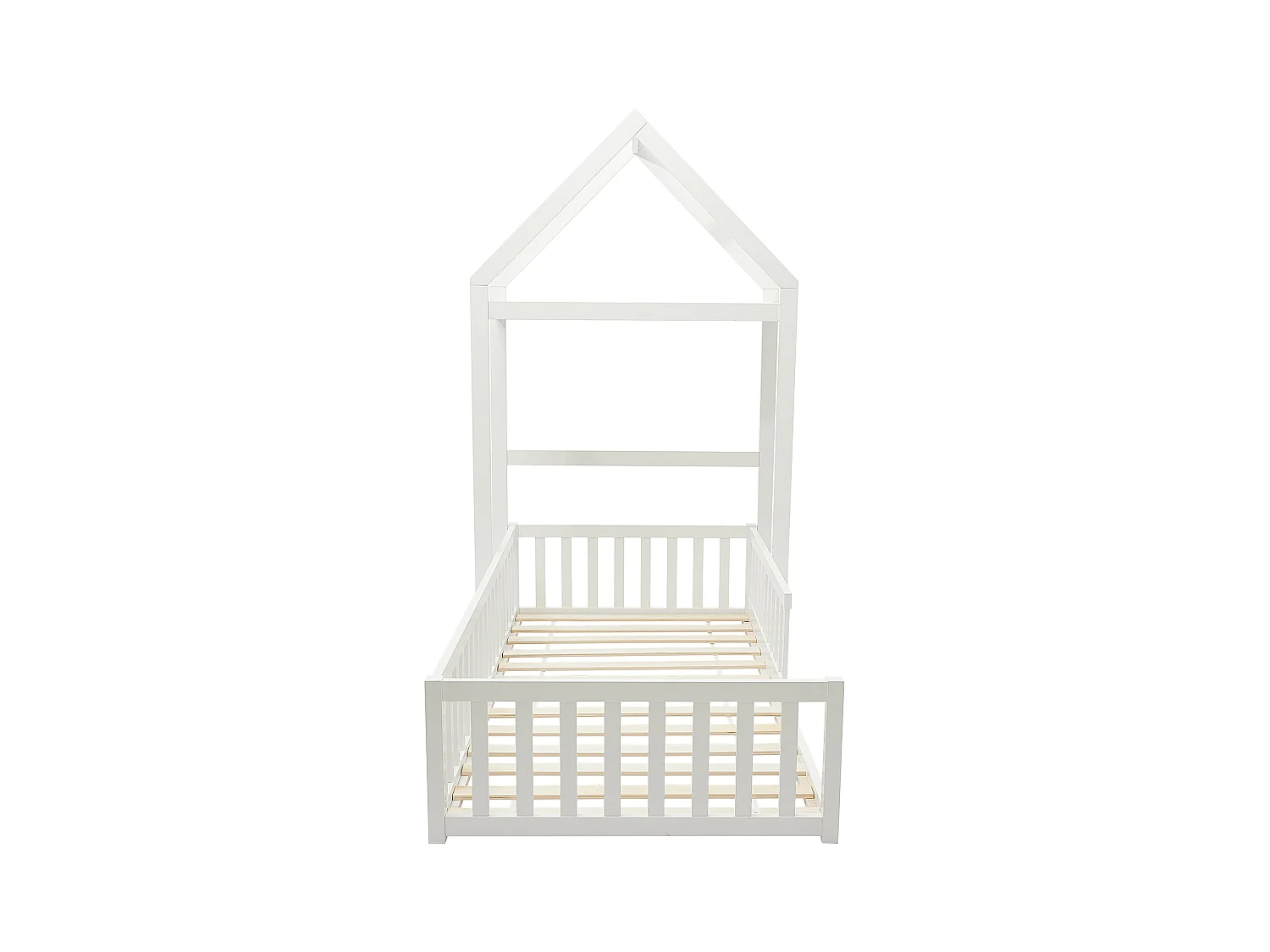 Cama casa 90 x 190 cm - Pino y MDF - Blanco - VARLAINE