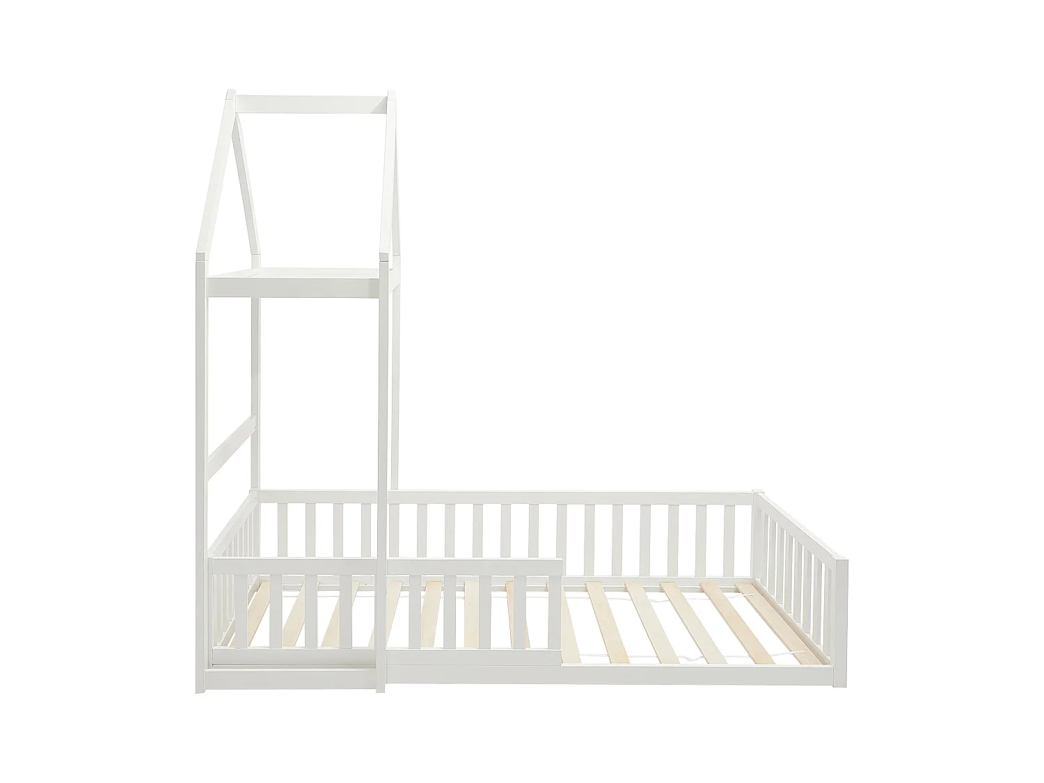 Cama casa 90 x 190 cm - Pino y MDF - Blanco - VARLAINE
