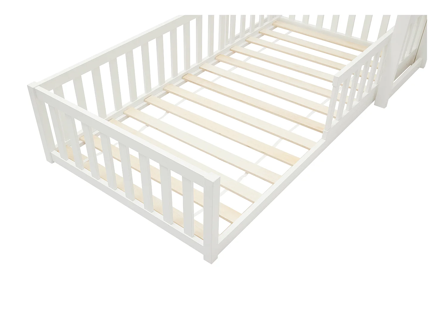 Cama casa 90 x 190 cm - Pino y MDF - Blanco - VARLAINE