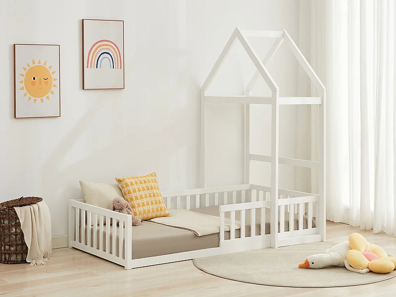 Hytte-seng 90 x 190 cm - Furu og MDF - Hvit - VARLAINE