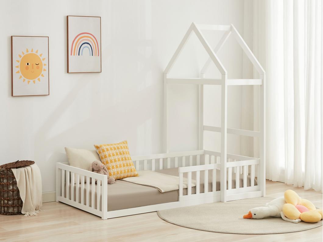 Lit cabane 90 x 190 cm - Pin et MDF - Blanc - VARLAINE