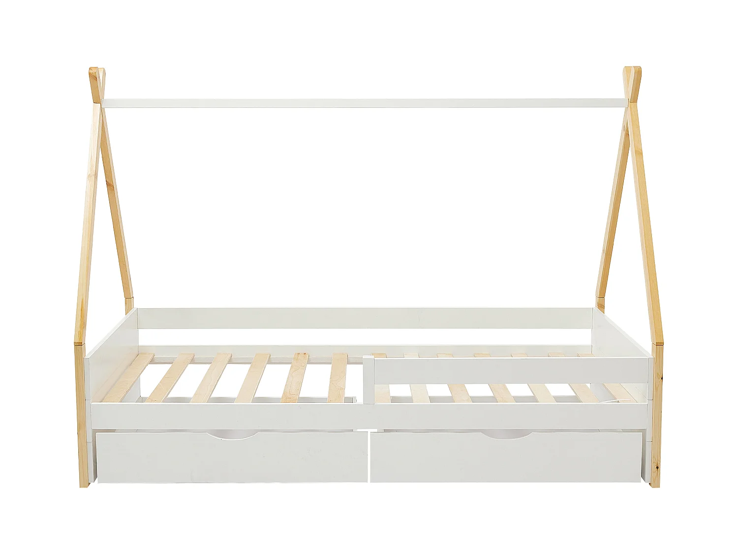 Tipi-bed 90 x 190 cm met lades - Grenen en mdf - Kleur: wit en naturel - LUANCO