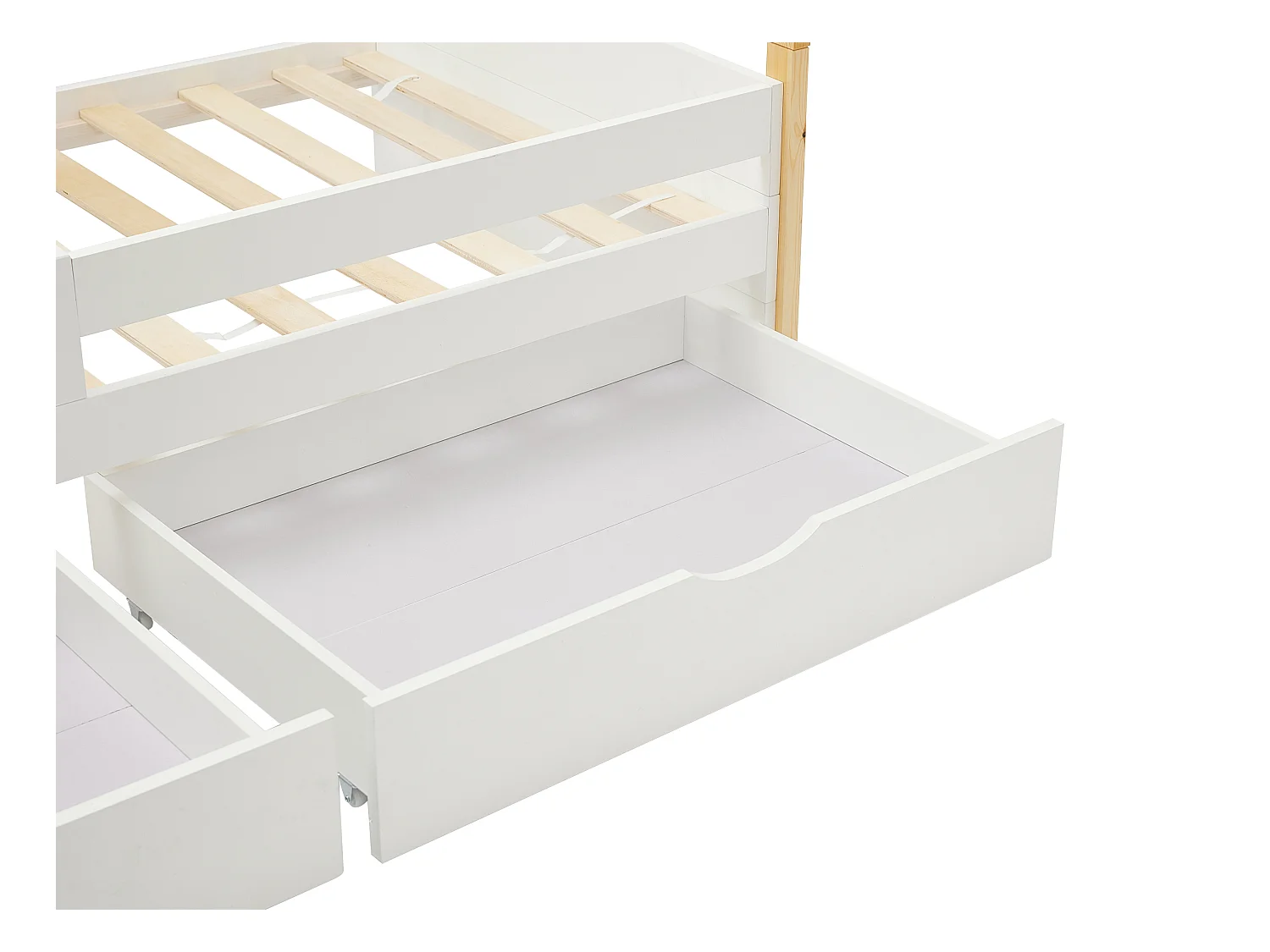 Tipi-bed 90 x 190 cm met lades - Grenen en mdf - Kleur: wit en naturel - LUANCO