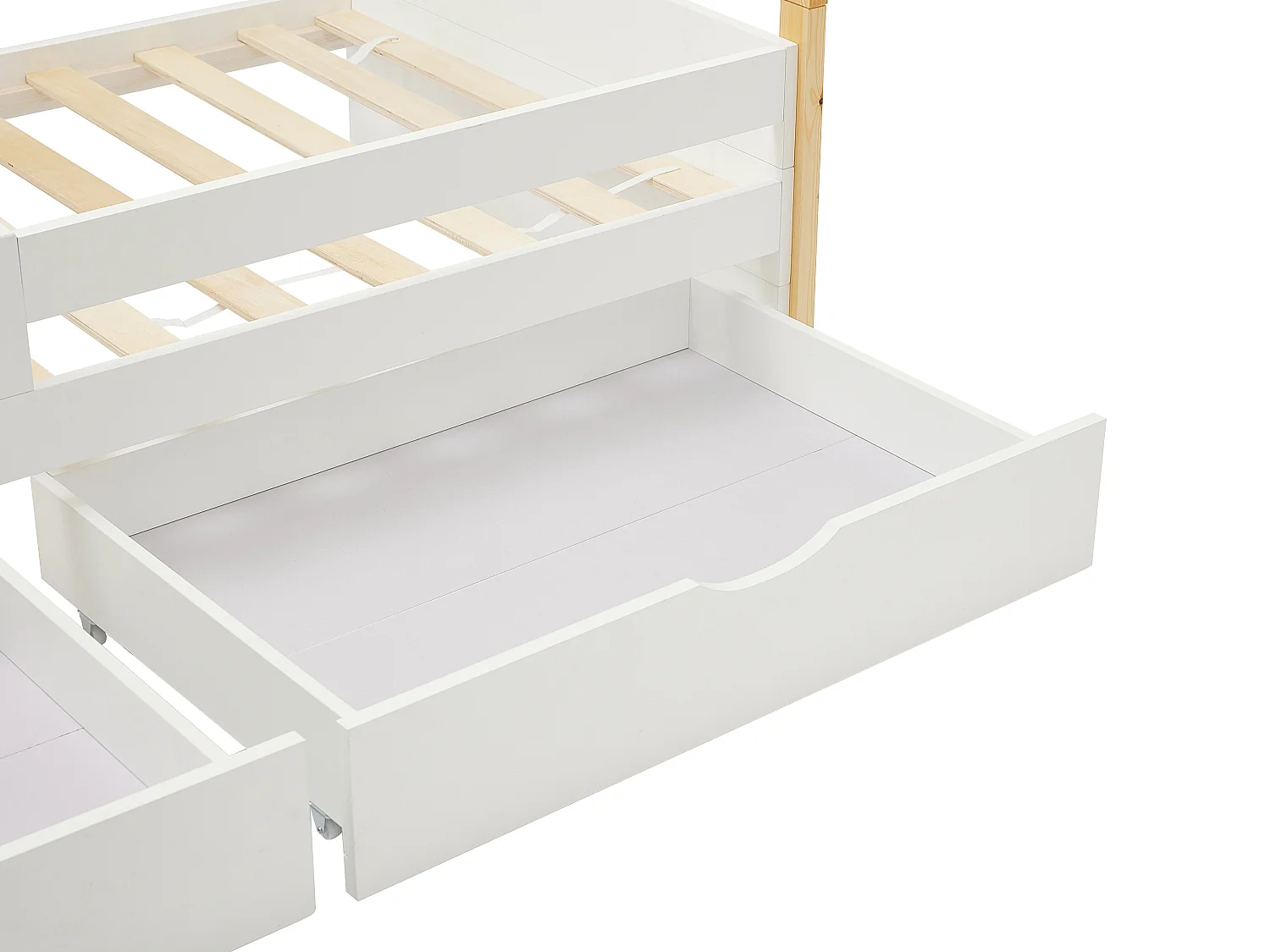 Lit tipi 90 x 190 cm avec tiroirs - Pin et MDF - Coloris : Blanc et naturel - LUANCO