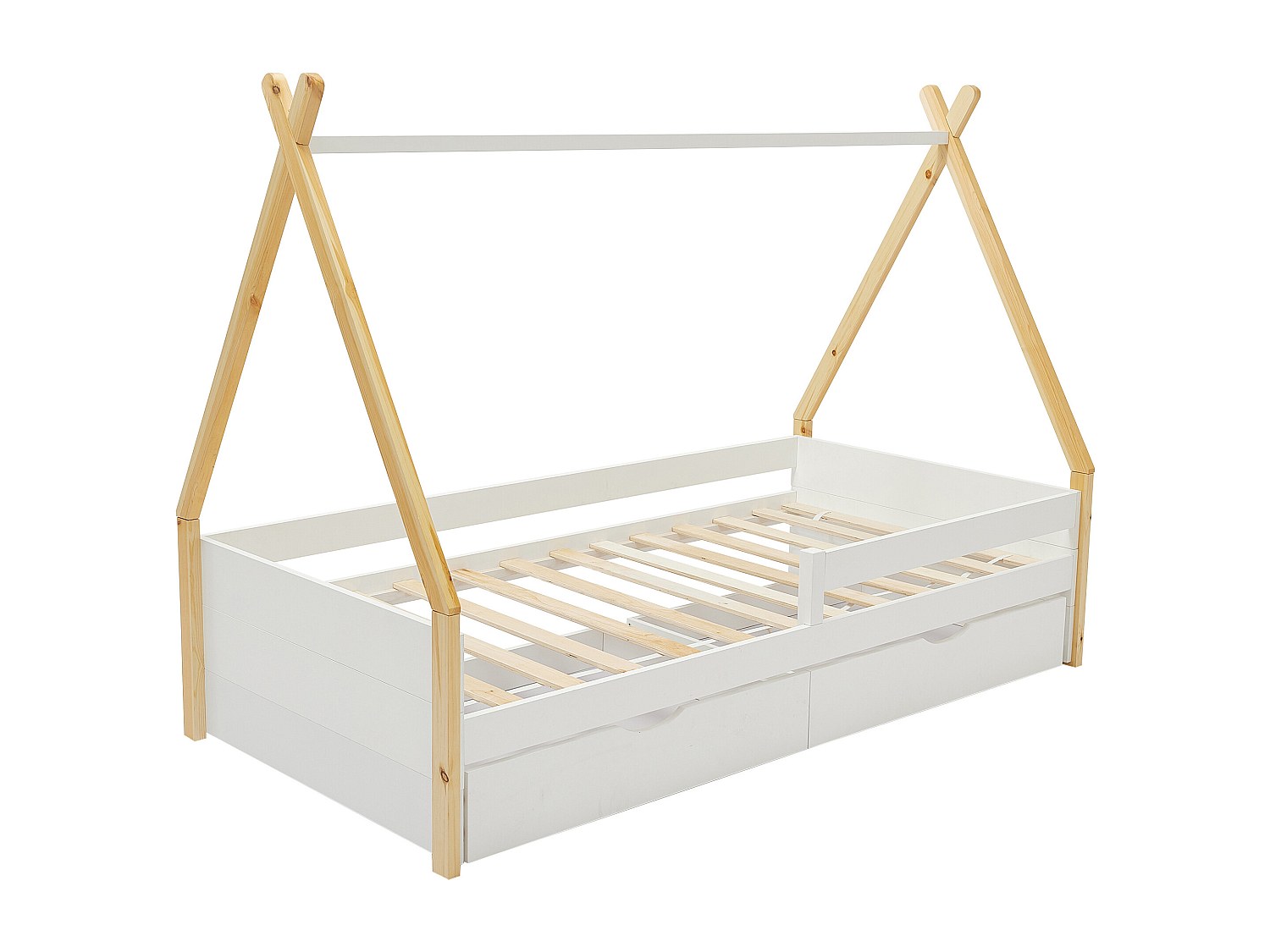 Kinderbett Tipi-Bett mit Schubladen - 90 x 190 cm - Kiefer & MDF - Weiß & H günstig online kaufen