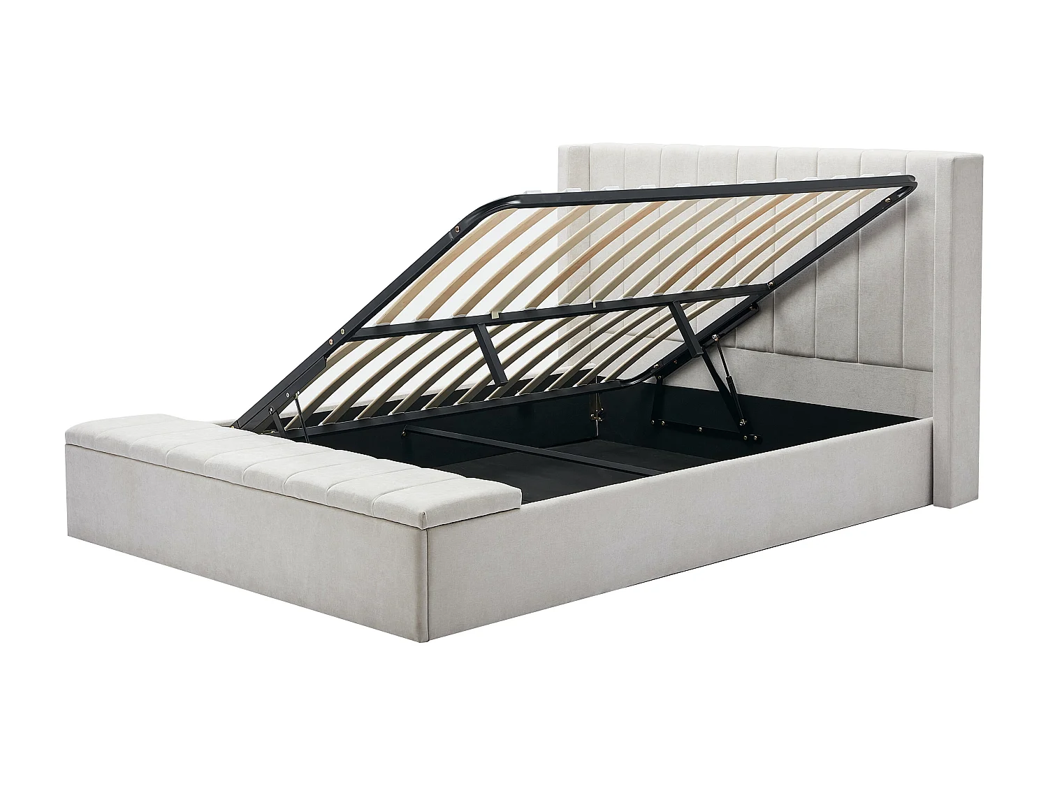 Lit coffre 140 x 190 cm avec banc - Tissu - Beige - DOUINO