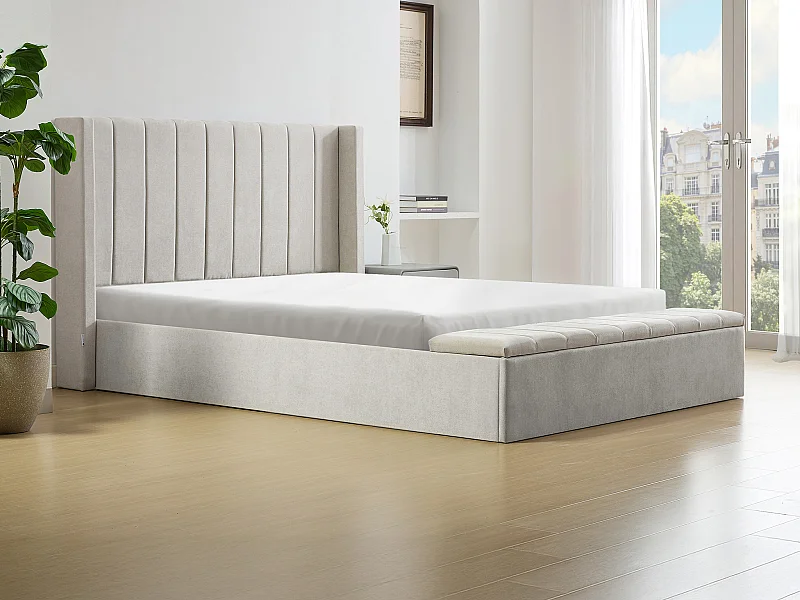 Lit coffre 160 x 200 cm avec banc - Tissu - Beige - DOUINO