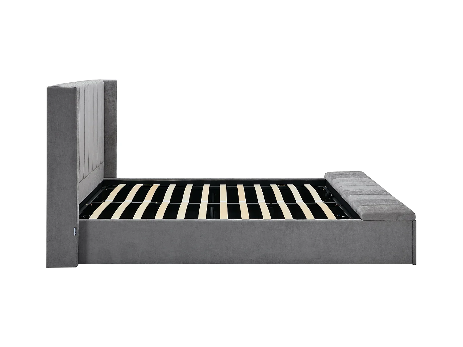 Lit coffre 140 x 190 cm avec banc - Tissu - Gris - DOUINO