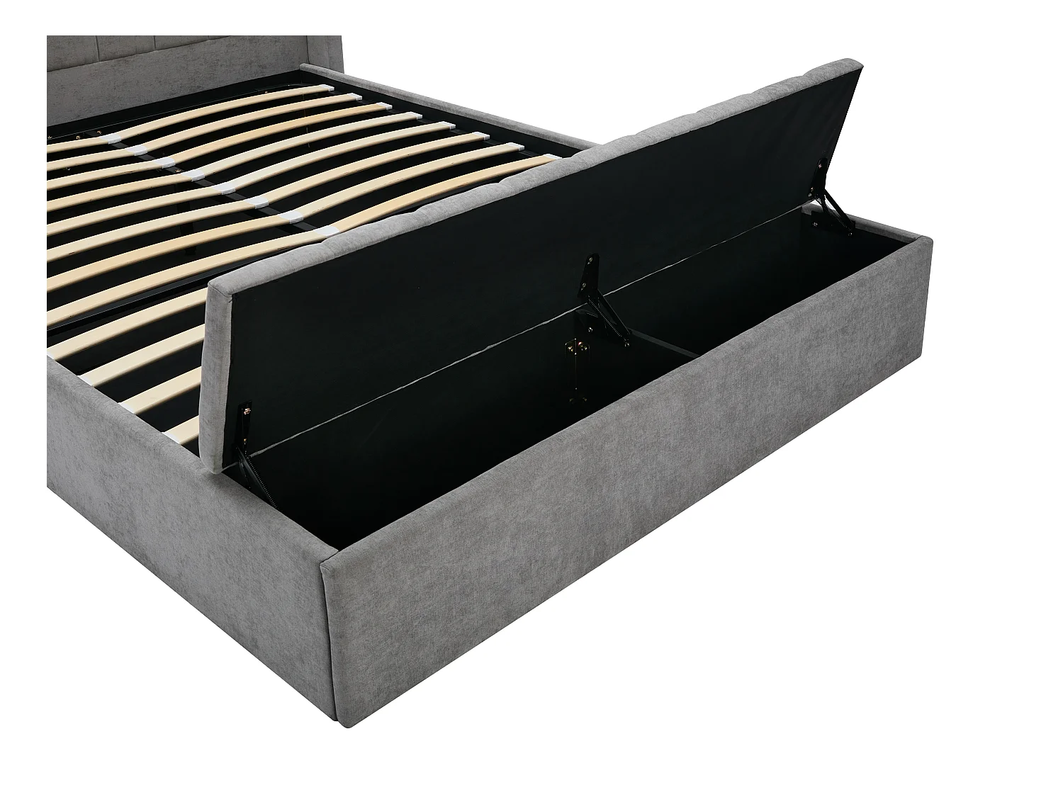 Lit coffre 140 x 190 cm avec banc - Tissu - Gris - DOUINO