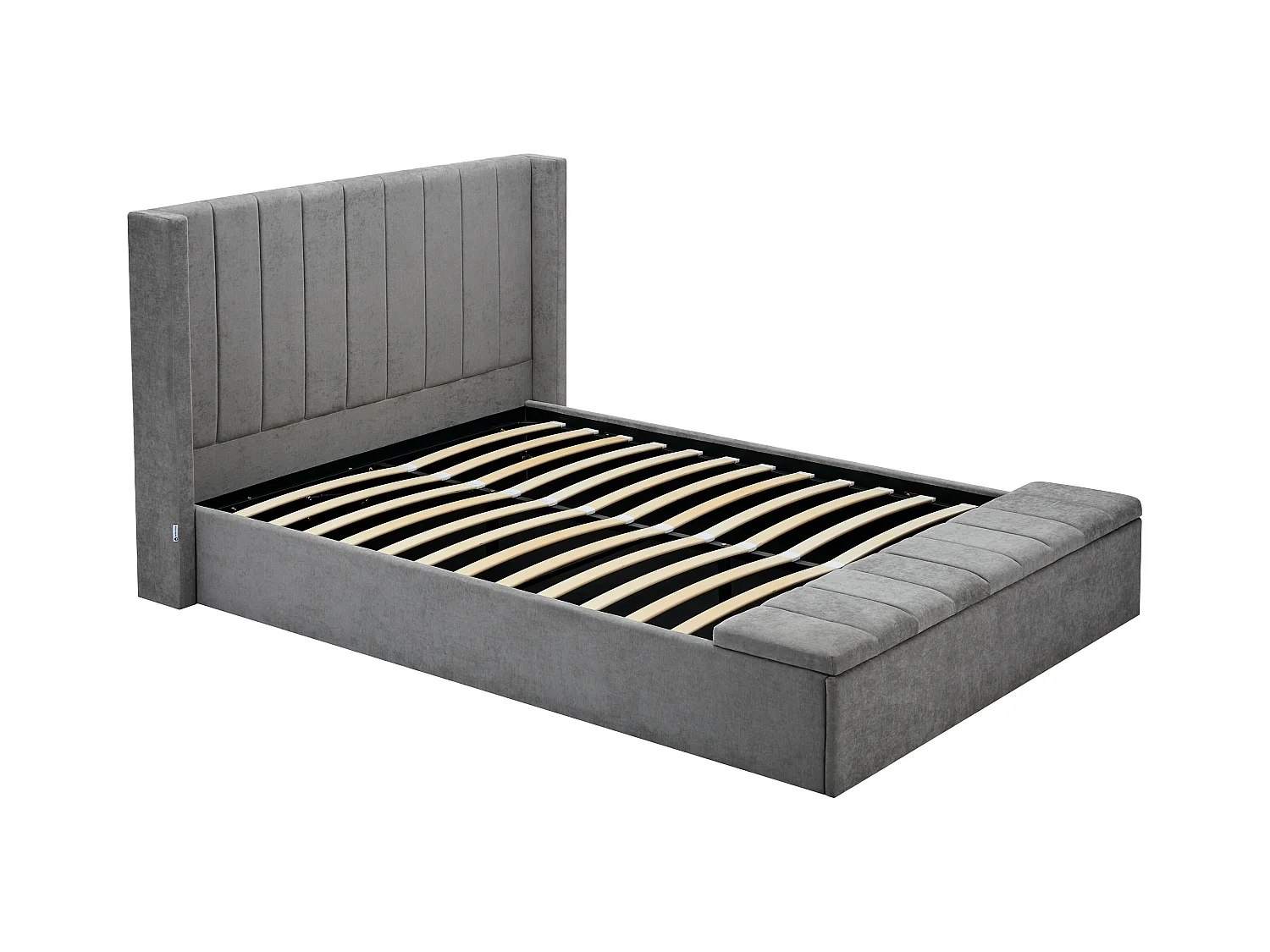 Lit coffre 140 x 190 cm avec banc - Tissu - Gris - DOUINO