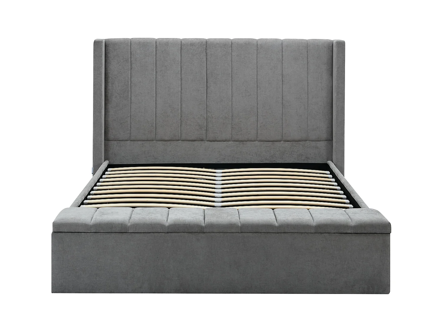 Lit coffre 140 x 190 cm avec banc - Tissu - Gris - DOUINO