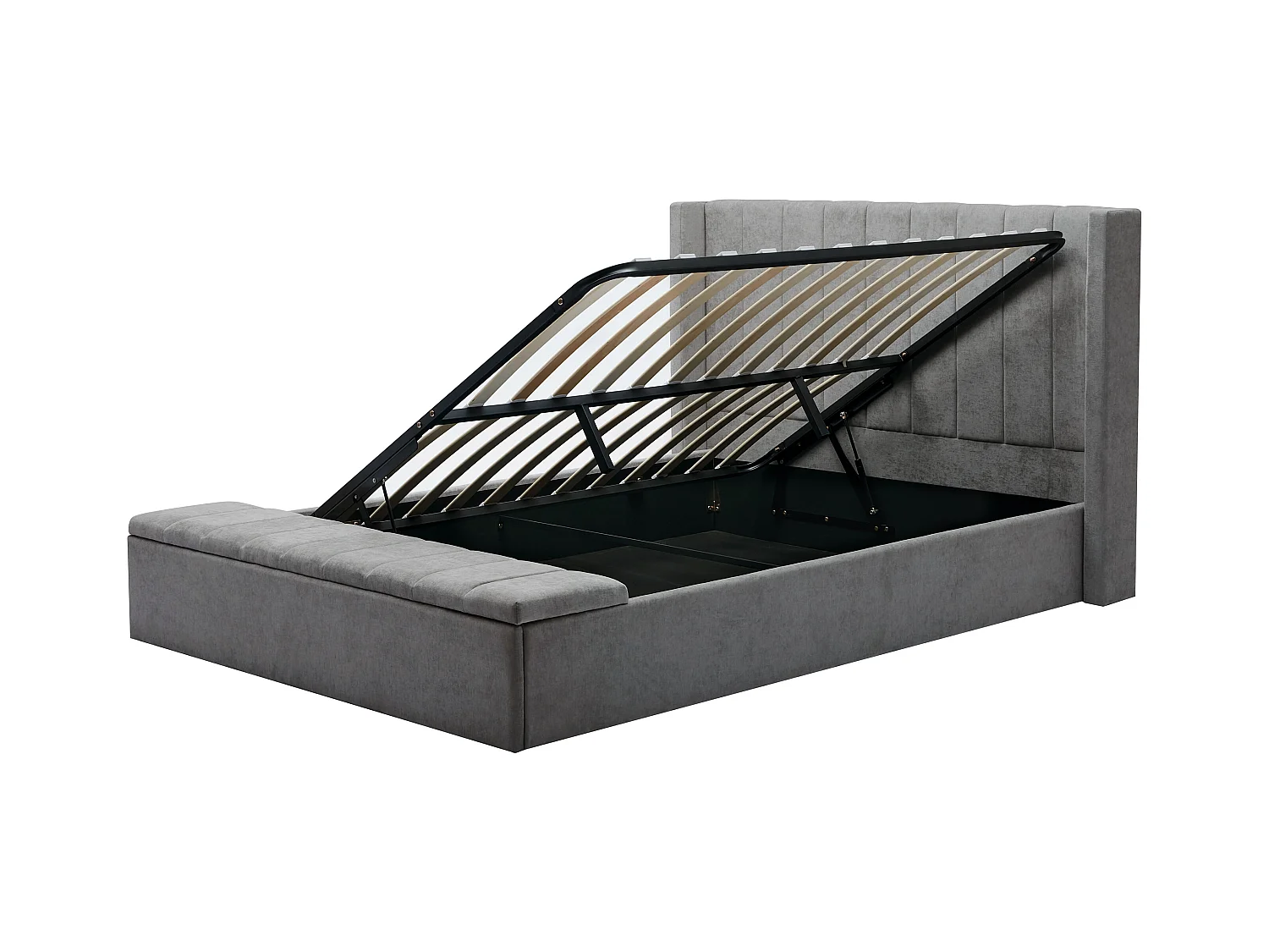 Lit coffre 140 x 190 cm avec banc - Tissu - Gris - DOUINO