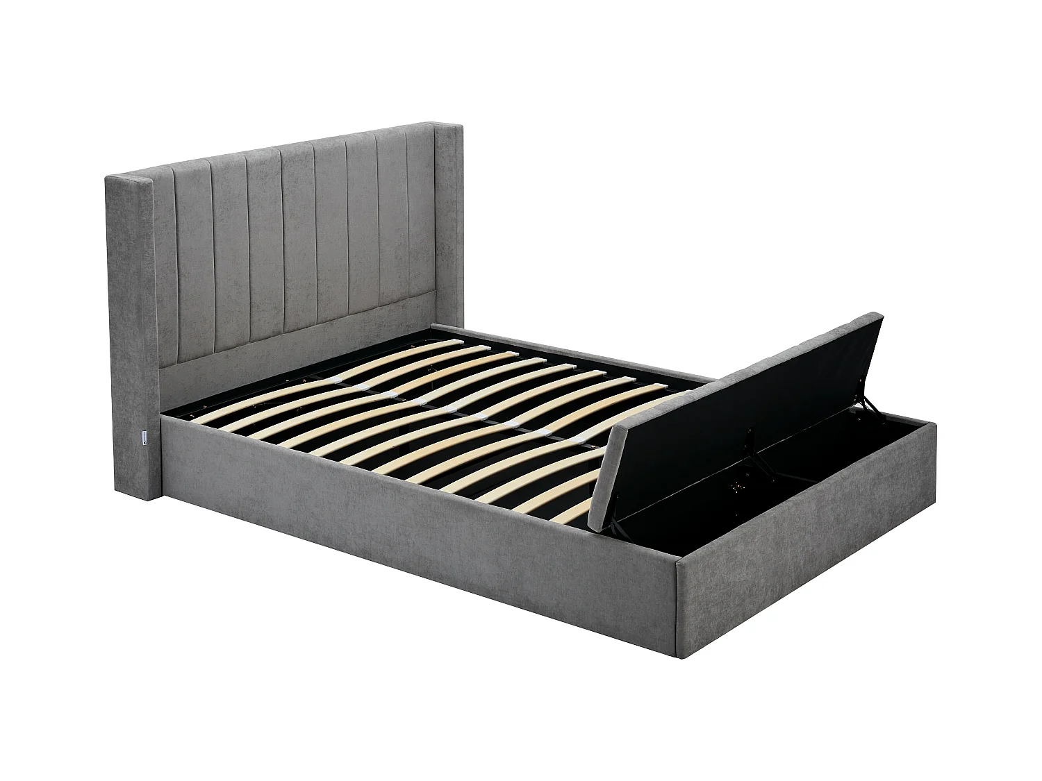 Lit coffre 140 x 190 cm avec banc - Tissu - Gris - DOUINO