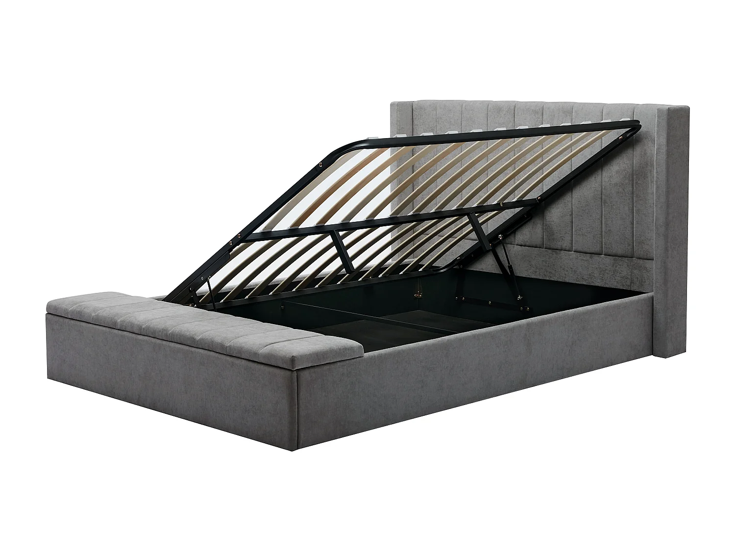 Bett mit Bettkasten & Bank - 160 x 200 cm - Stoff - Grau - DOUINO