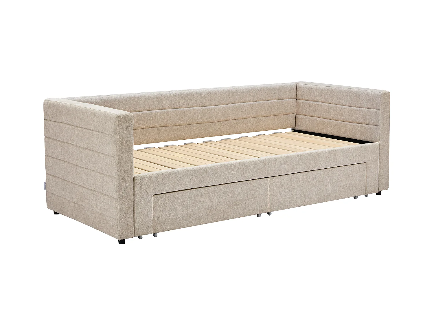 Bedbankje 2 x 80 x 200 cm - Met bedbodem met kamstructuur en lades - Stof met textuur - Beige - CAMITY