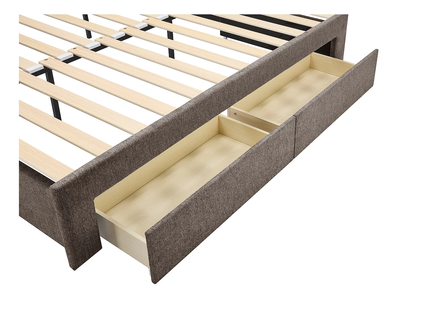 Ausziehbett - 2 x 80 x 200 cm - Mit ausziehbarem Lattenrost & Schubladen - Strukturstoff - Taupe - CAMITY