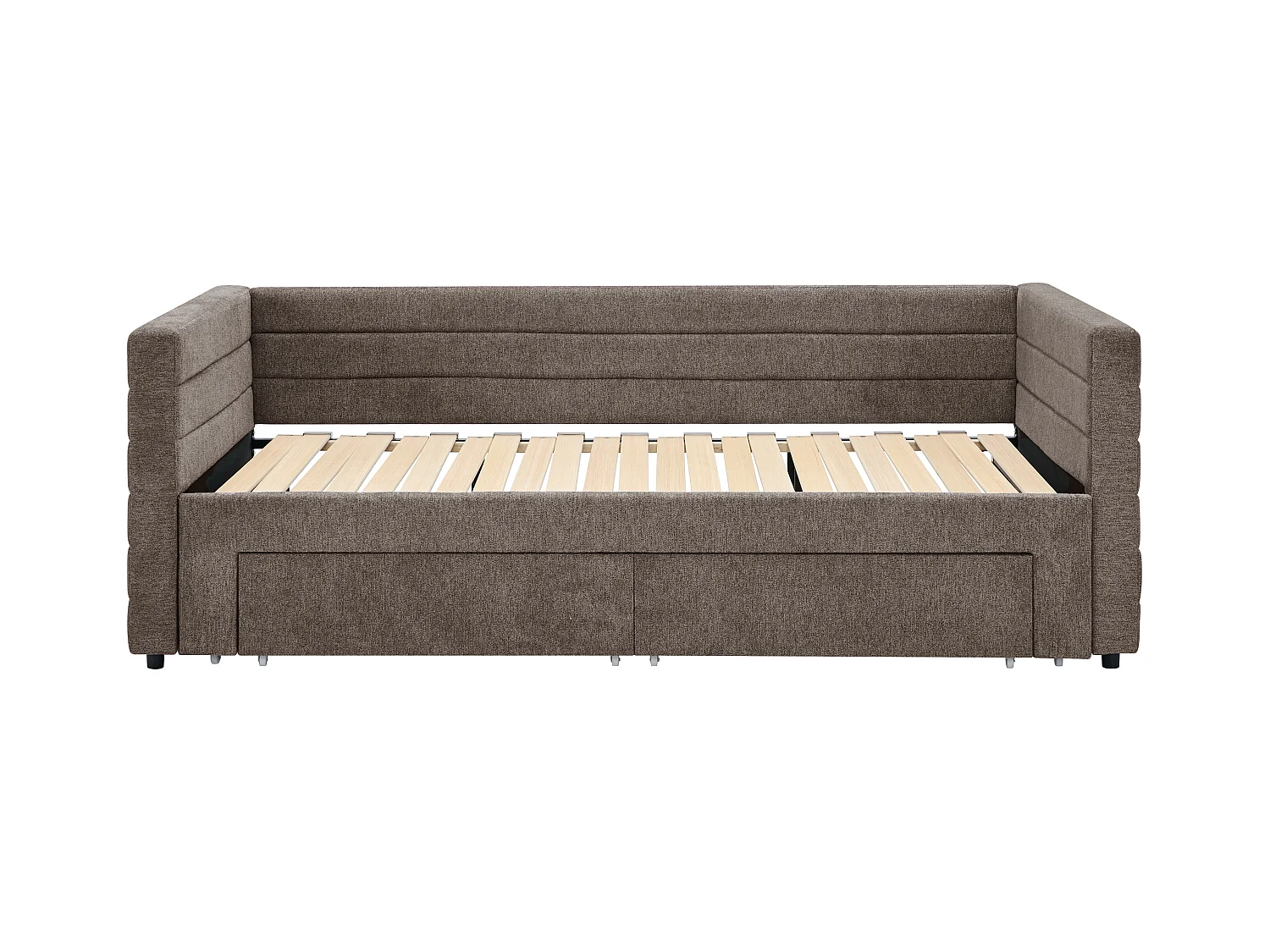 Udtrækseng 2 x 80 x 200 cm - Med ribbe-lamelbund og skuffer - Tekstureret stof - Taupe - CAMITY