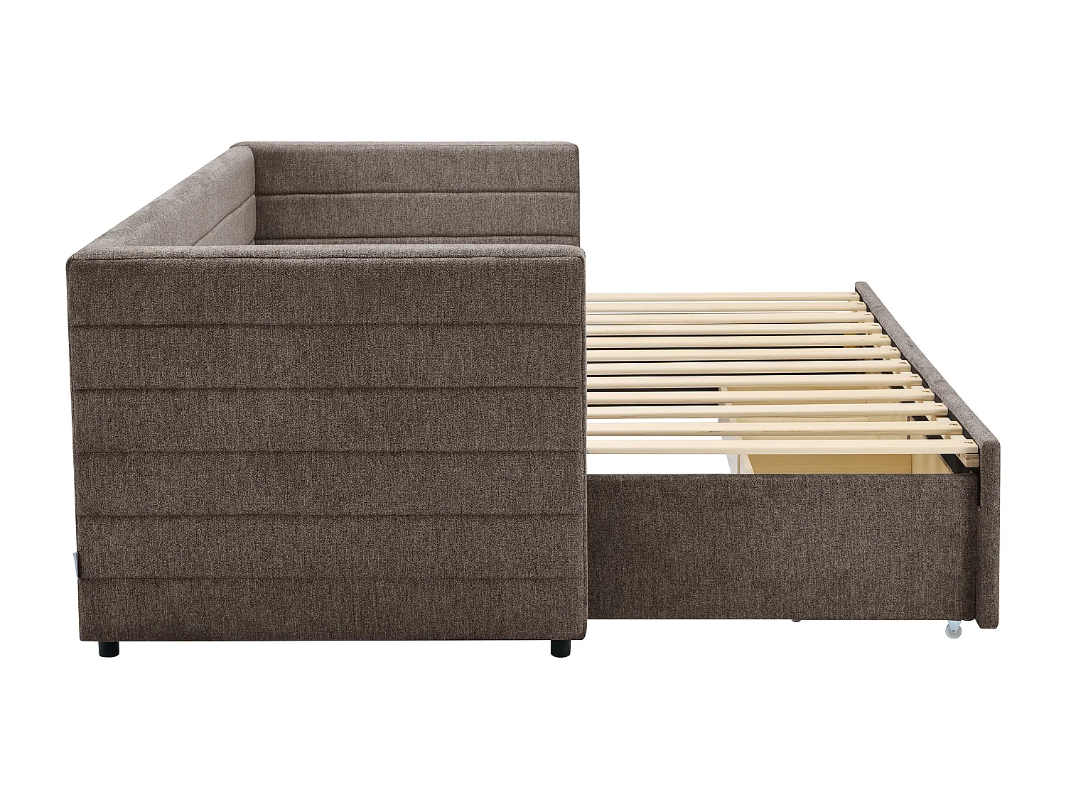 Lit gigogne 2 x 80 x 200 cm - Avec sommier peigne et tiroirs - Tissu texturé - Taupe - CAMITY