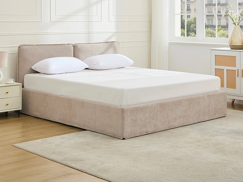 Bett mit Stauraum mit abnehmbarem Bezug – 180 x 200 cm – Stoff – Beige – TENESE