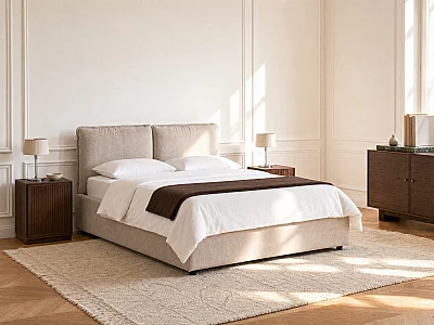 Letto contenitore sfoderabile 180 x 200 cm - Tessuto - Beige - TENESE