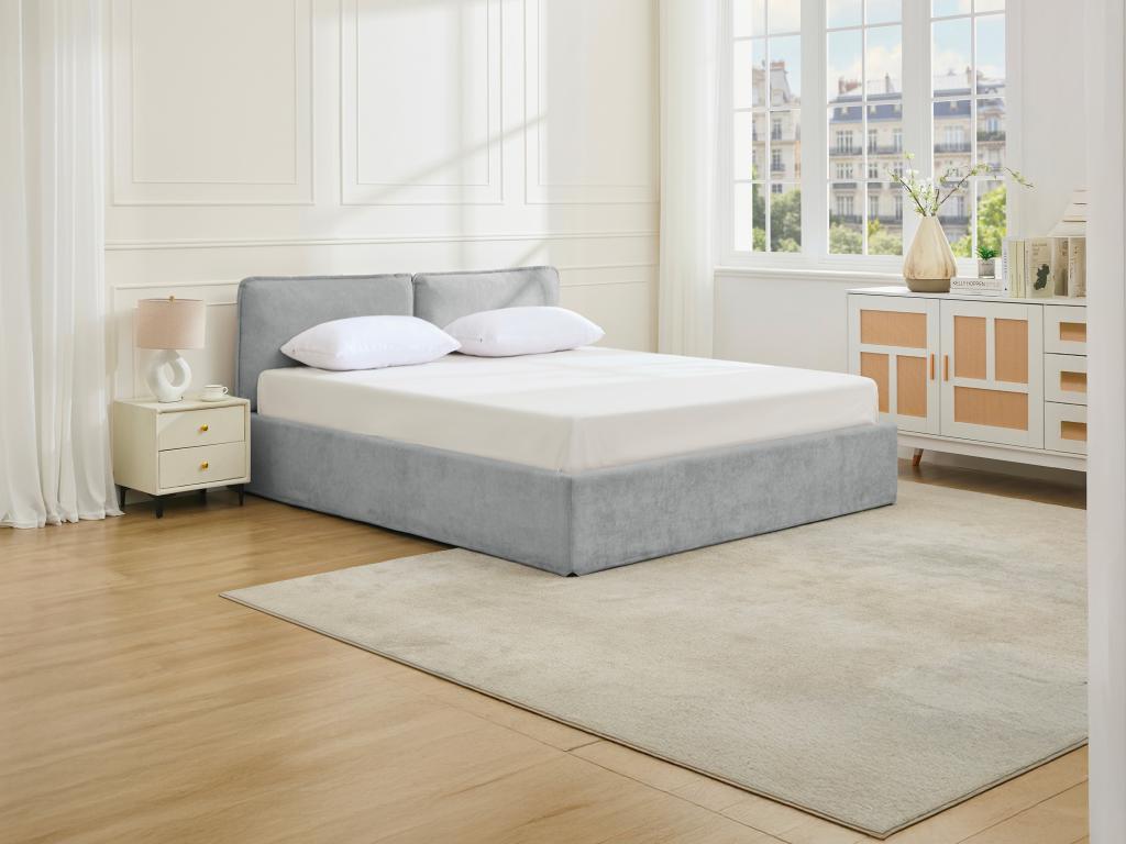 Lit coffre déhoussable 180 x 200 cm - Tissu - Gris clair - TENESE