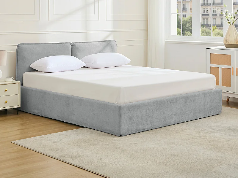 Lit coffre déhoussable 180 x 200 cm - Tissu - Gris clair - TENESE
