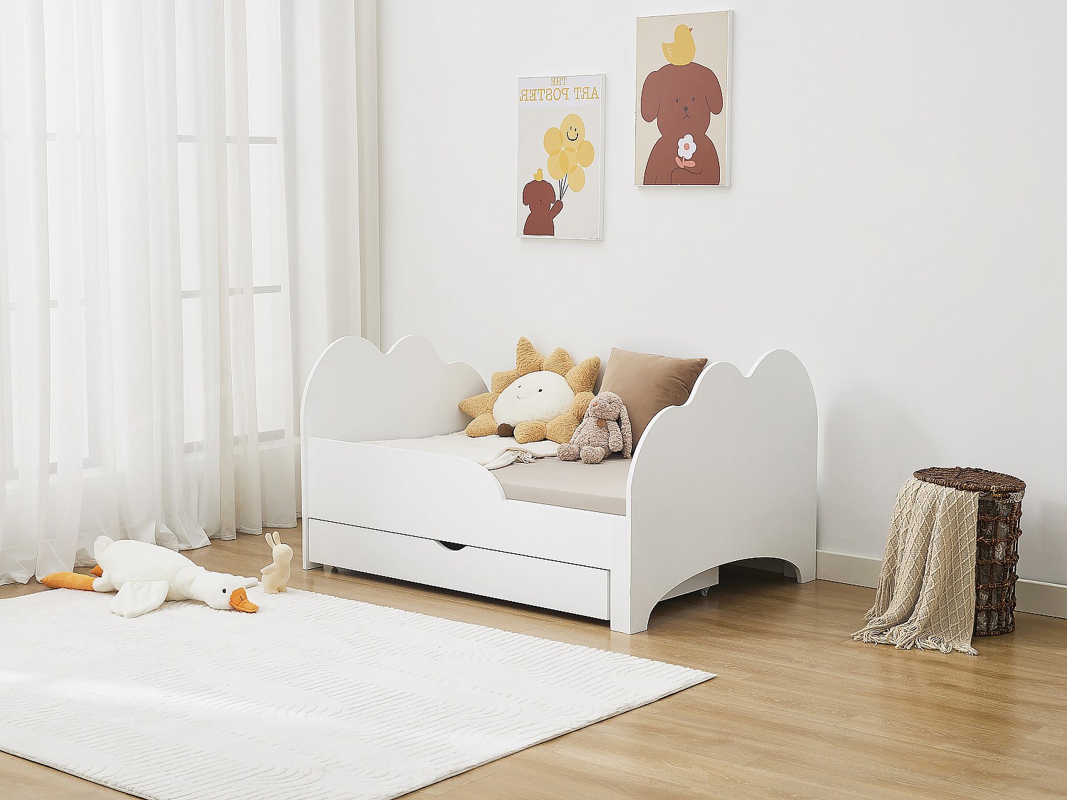 Bett mitwachsend mit Schublade - 90 x 140/170/200 cm - Kiefer & MDF - Weiß günstig online kaufen