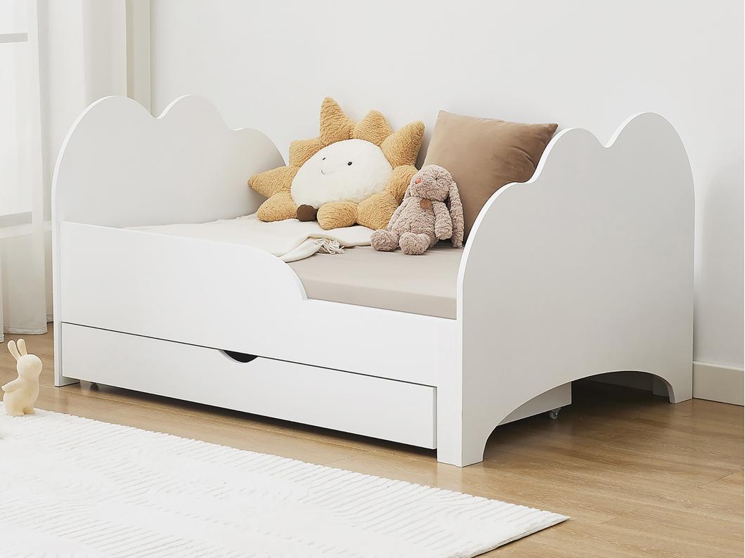 Lit évolutif 90 x 140/170/200 cm avec tiroir - Pin et MDF - Blanc - TEONIA