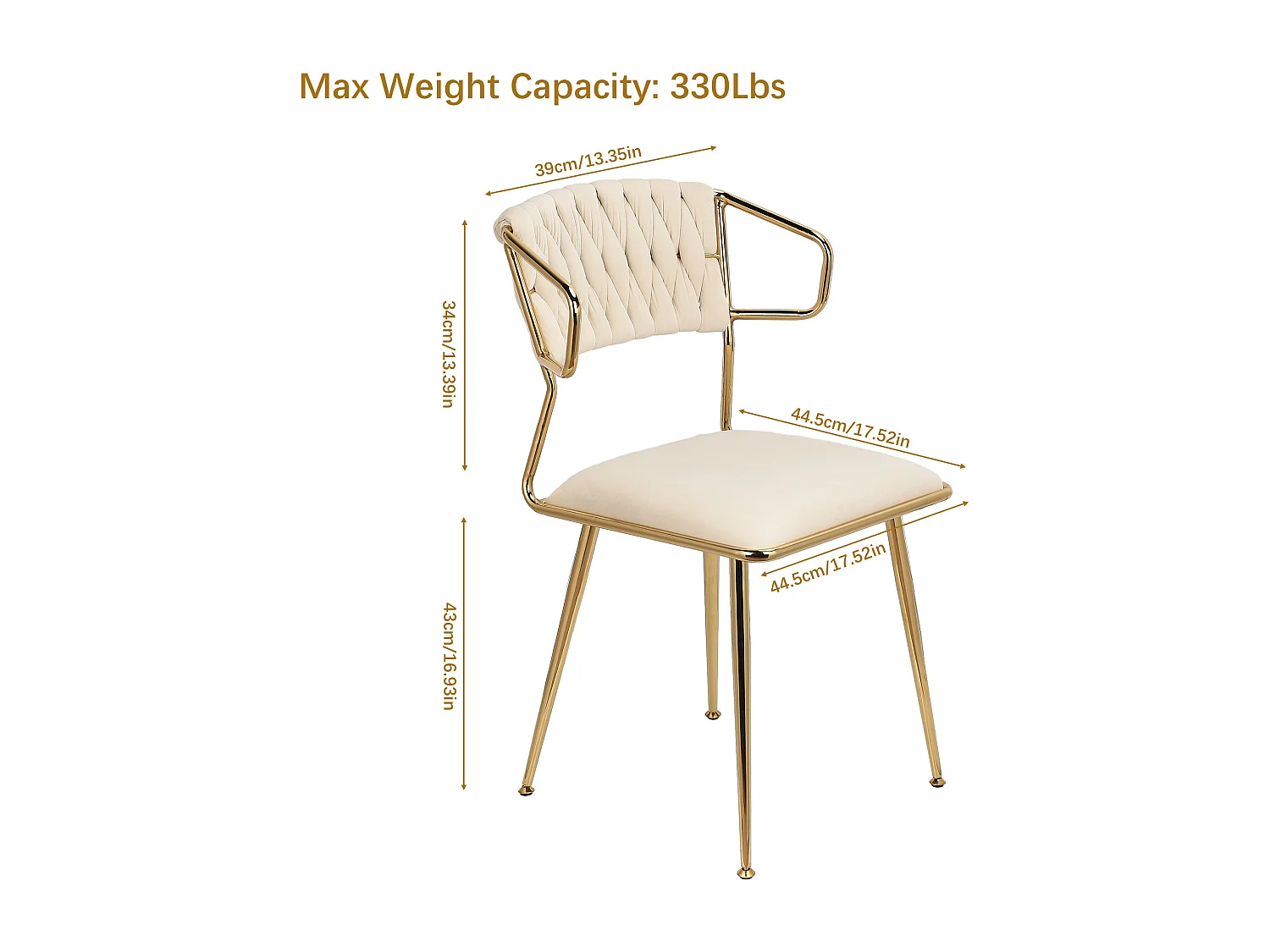 Juego de 2 Sillas de Comedor, Silla Moderna con Reposabrazos y Pata Dorada, Silla de Restaurante y Comedor, Terciopelo, Beige