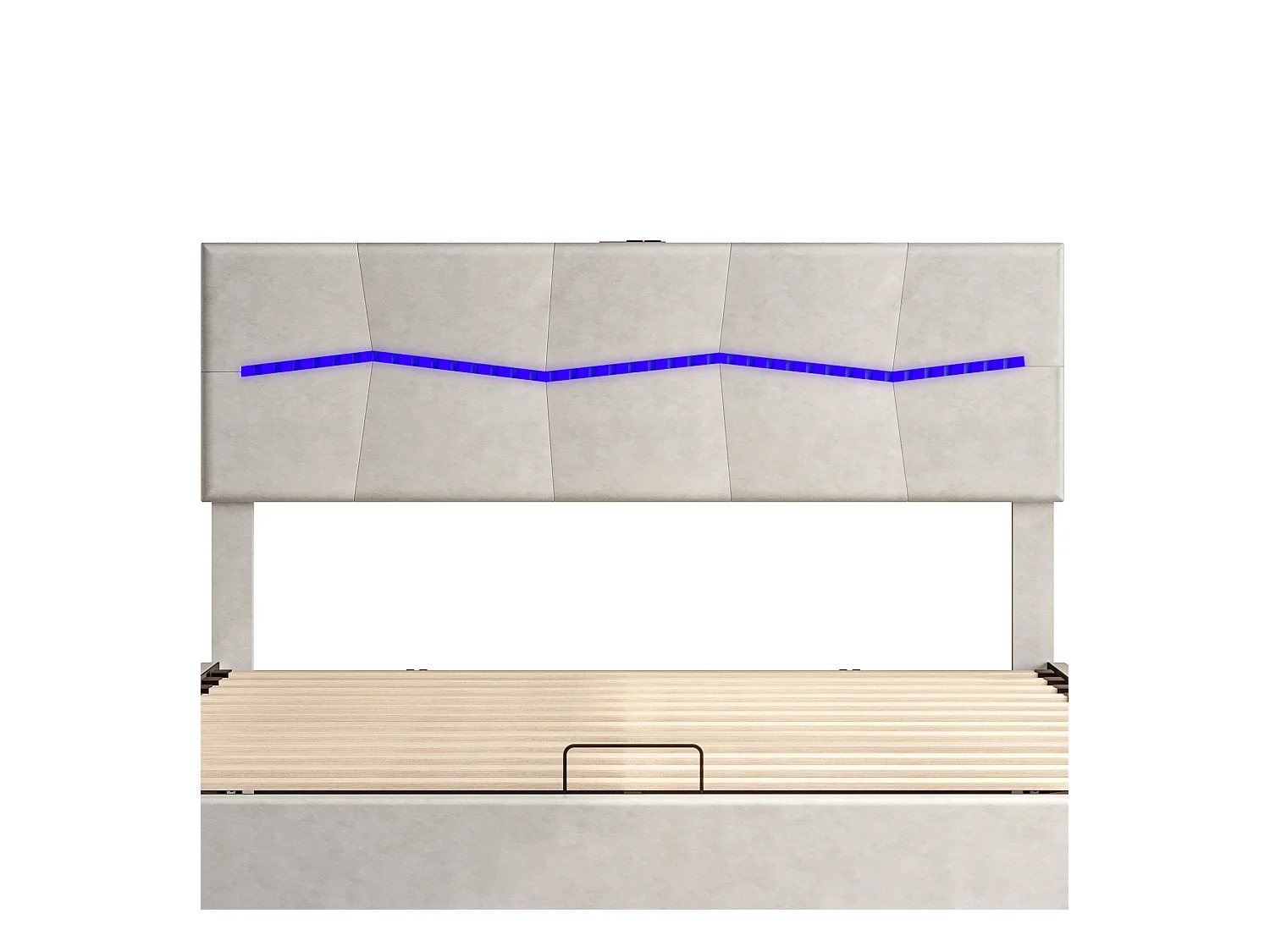 Truhenbett 160 x 200 cm mit LED-Beleuchtung und USB-Aufladung – hydraulisch – Doppelbett – PU – Beige