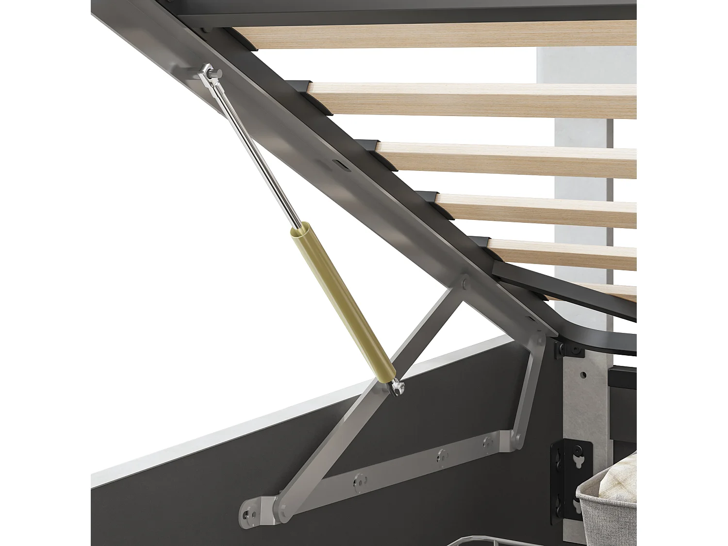 Cama arcón 160 x 200 cm con iluminación LED y carga USB - hidráulica - Cama doble - PU - Beige