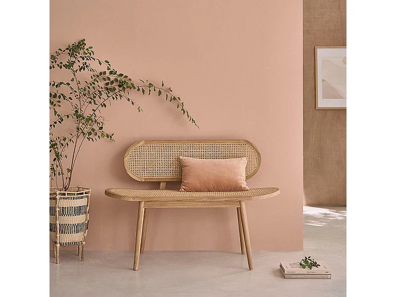 Banc en teck massif et cannage 120 cm