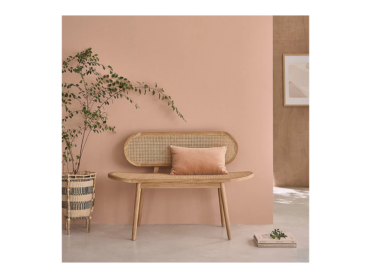 Banc en teck massif et cannage 120 cm