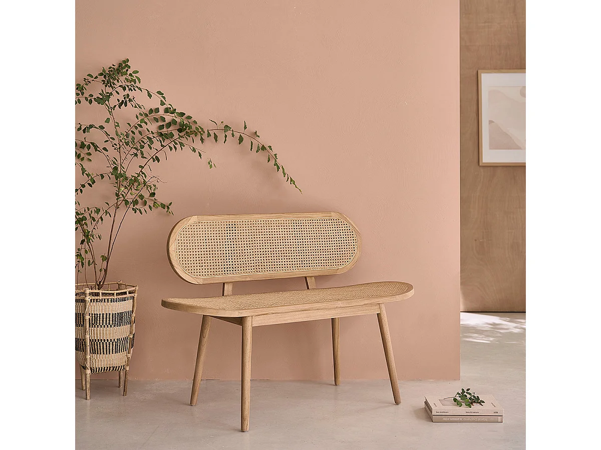 Banc en teck massif et cannage 120 cm