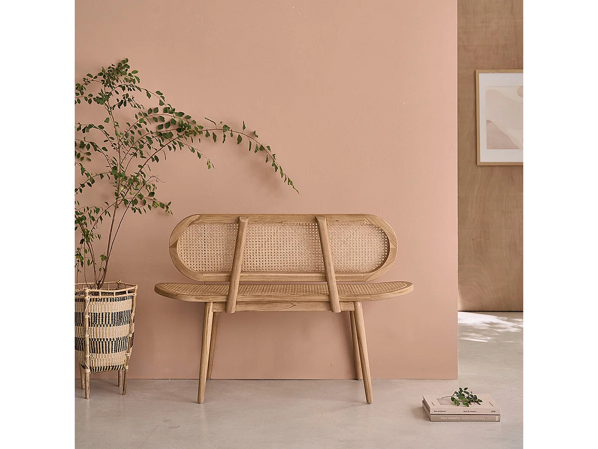 Banc en teck massif et cannage 120 cm