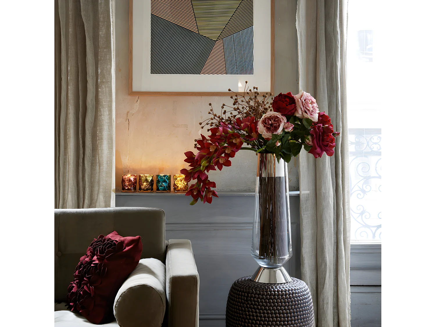 Tige de Rose David fermée - Rose pâle / 80 cm