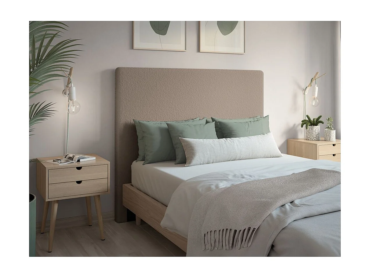 Tête de lit NUMA en tissu bouclette - Taupe - Largeur 140 cm