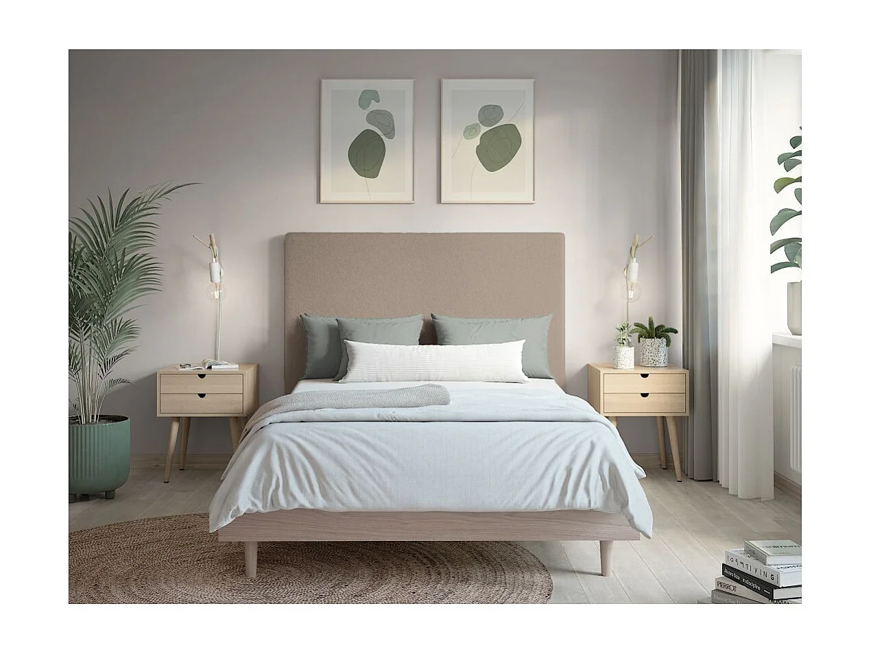 Tête de lit NUMA en tissu bouclette - Taupe - Largeur 140 cm