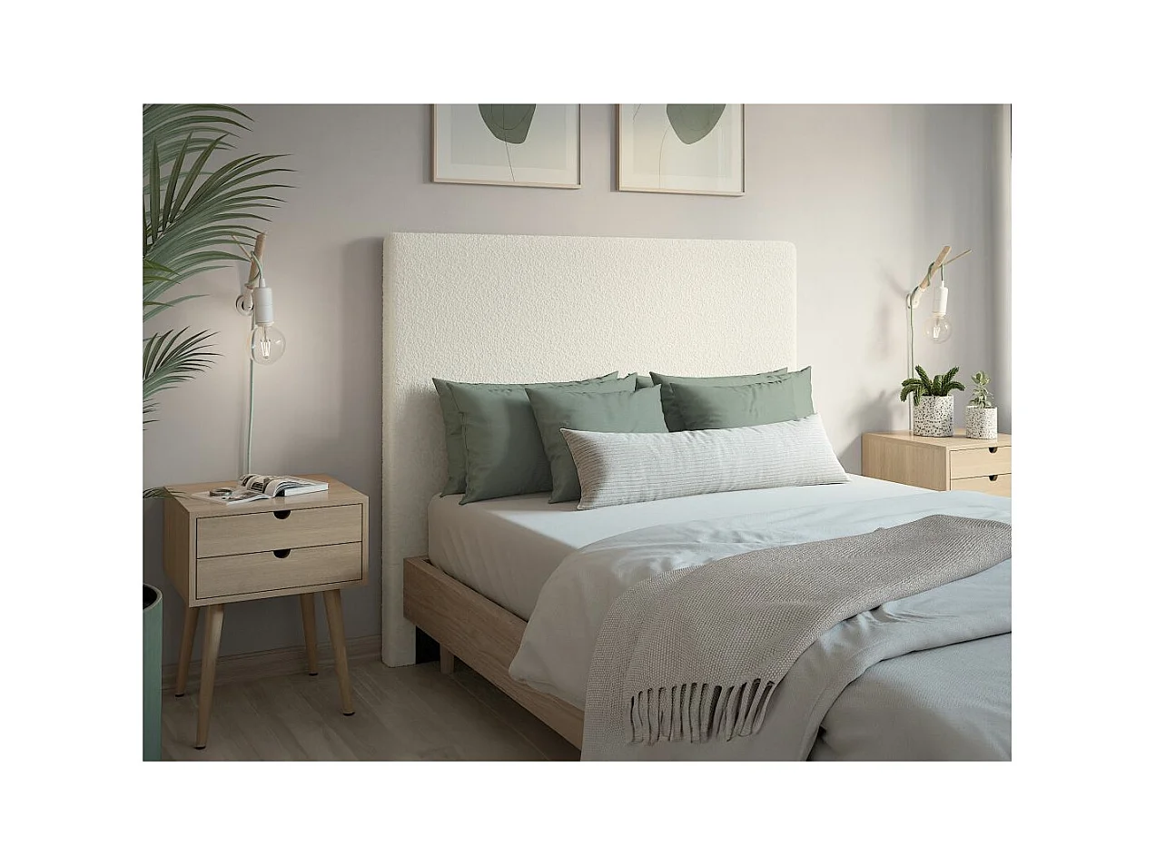Tête de lit NUMA en tissu bouclette - Blanc - Largeur 140 cm