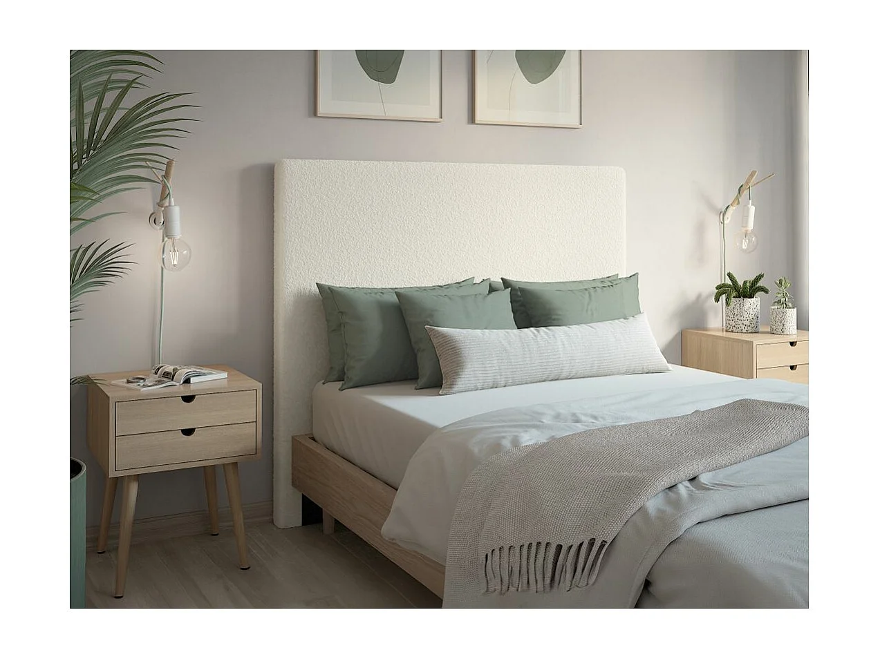 Tête de lit NUMA en tissu bouclette - Blanc - Largeur 140 cm