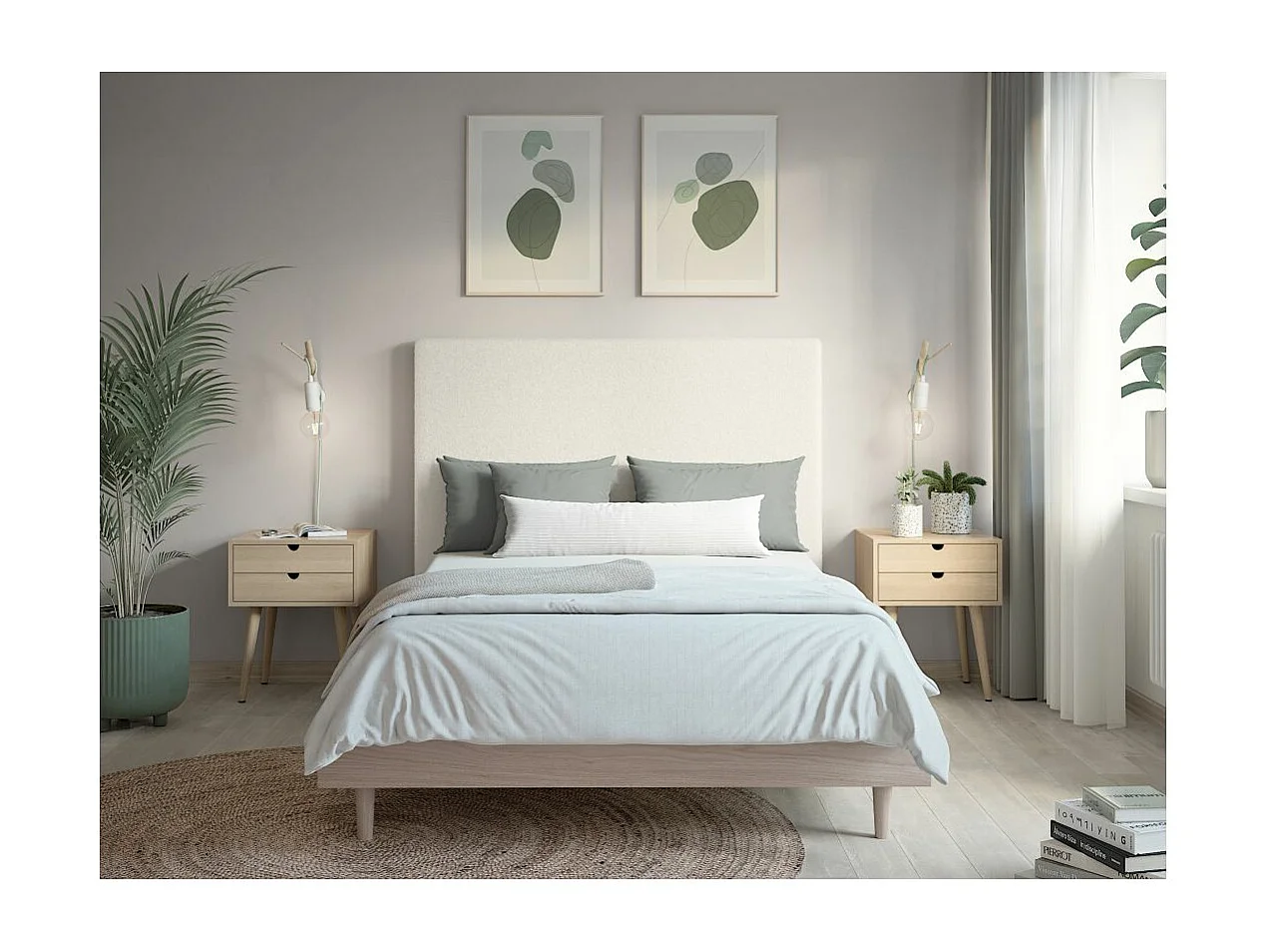 Tête de lit NUMA en tissu bouclette - Blanc - Largeur 140 cm