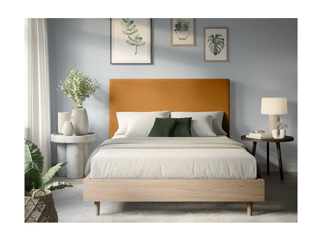 Tête de lit NUMA en velours côtelé - Jaune - Largeur 160 cm