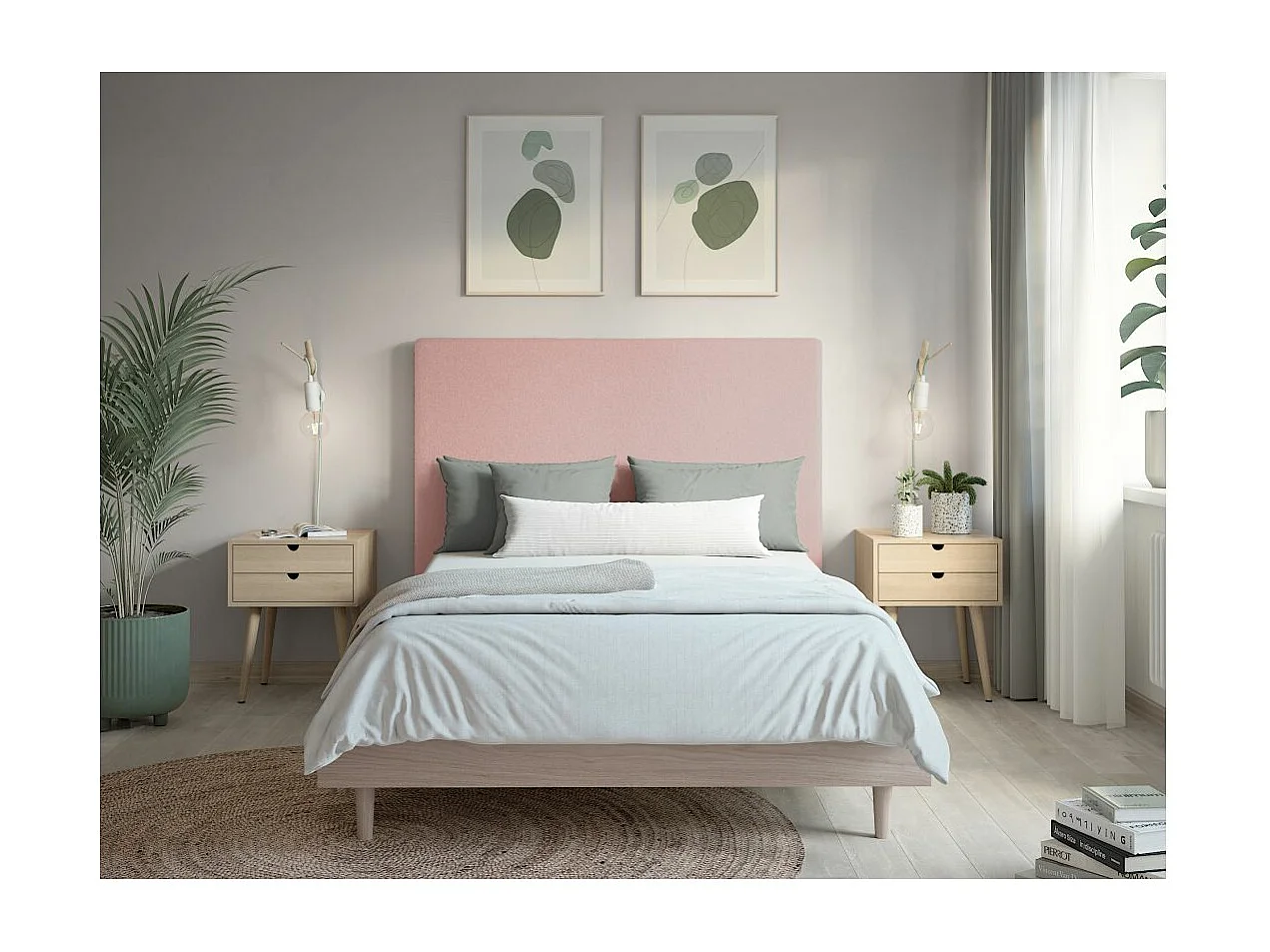 Tête de lit NUMA en tissu bouclette - Rose - Largeur 160 cm