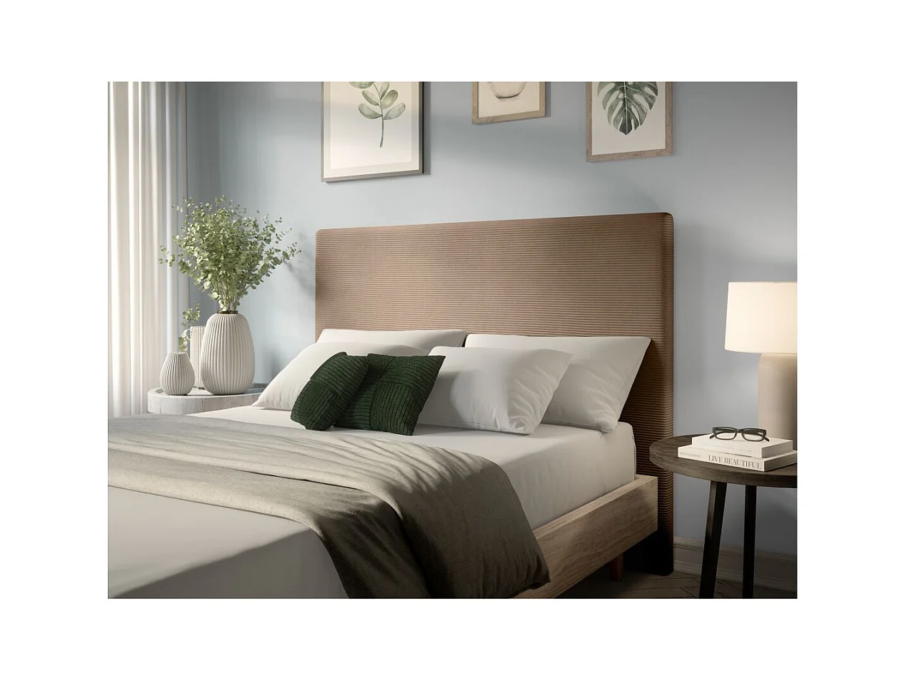 Tête de lit NUMA en velours côtelé - Taupe - Largeur 140 cm