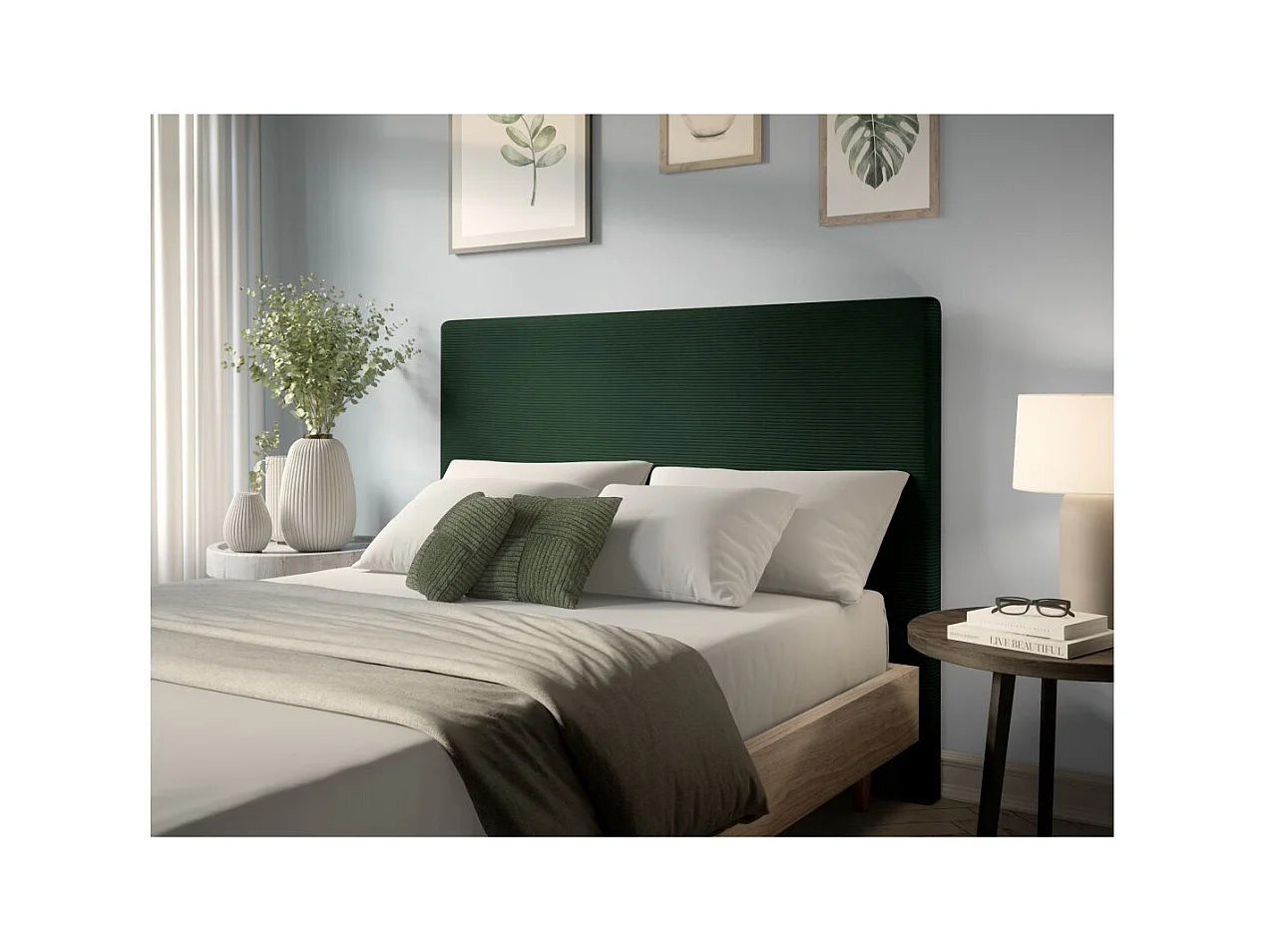 Tête de lit NUMA en velours côtelé - Vert foncé - Largeur 160 cm